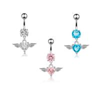 Rustfrit stål Belly Ring, 316L Stainless Steel, Angel Wing, Micro Pave cubic zirconia & for kvinde, flere farver til valg, 1.60x9.50mm, Solgt af PC