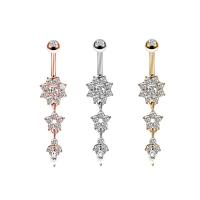 Rustfrit stål Belly Ring, 316L Stainless Steel, med Zinc Alloy, Flower, højkvalitets forgyldt og aldrig fade, Micro Pave cubic zirconia & for kvinde, flere farver til valg, 1.6x50mm, Solgt af PC