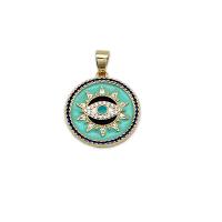 Evil Eye Pendler, Messing, Flad Rund, 18K forgyldt, Micro Pave cubic zirconia & emalje, flere farver til valg, 22.50x25mm, Solgt af PC