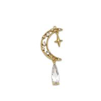 Cubique Pendentif en laiton zircon pavent, Lune et Etoile, Plaqué or 18K, pavé de micro zircon, 13x37mm, Vendu par PC