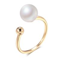 Mässing Finger Ring, med Plast Pearl, steg guldfärg pläterade, mode smycken & för kvinna, steg guldfärg, nickel, bly och kadmium gratis, 8mm, Säljs av PC