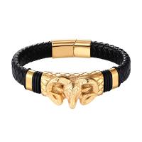 Bracelet cordon en cuir, avec acier inoxydable 316L, mouton, Placage, bijoux de mode & longueur différente pour le choix & pour homme, plus de couleurs à choisir, Vendu par PC