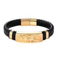 Lederen koord armband, Leer, met 316L roestvrij staal, plated, mode sieraden & verschillende lengte voor keuze & voor de mens, meer kleuren voor de keuze, Verkocht door PC