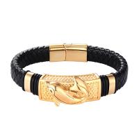 Lederen koord armband, Leer, met 316L roestvrij staal, plated, mode sieraden & verschillende lengte voor keuze & voor de mens, meer kleuren voor de keuze, Verkocht door PC