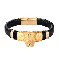 Bracelet cordon en cuir, avec acier inoxydable 316L, chien, Placage, bijoux de mode & longueur différente pour le choix & pour homme, plus de couleurs à choisir, Vendu par PC