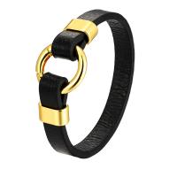 Lederen koord armband, Leer, met 316L roestvrij staal, plated, mode sieraden & verschillende lengte voor keuze & voor de mens, meer kleuren voor de keuze, Verkocht door PC