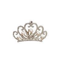 Tiaras, Cink ötvözet, -val Műanyag Pearl, Korona, ezüst színű bevonattal, divat ékszerek & különböző stílusokat a választás & a nő & strasszos, ezüst, nikkel, ólom és kadmium mentes, 55x35mm, Által értékesített PC