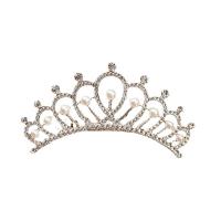 Diadema, lega in zinco, with perla in plastica, Corona, placcato color argento, gioielli di moda & stili diversi per la scelta & per la donna & con strass, argento, assenza di nichel,piombo&cadmio, 95x40mm, Venduto da PC