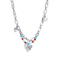 Collier d'acier titane, avec Acrylique, avec 6cm chaînes de rallonge, coeur, plaqué de couleur d'argent de bonne qualité, bijoux de mode & pavé de micro zircon & pour femme, argent, Longueur Environ 40.3 cm, Vendu par PC