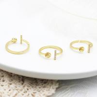 Mässing Fästen Ring, 18K guldpläterad, Justerbar & DIY & öppet & olika stilar för val & micro bana cubic zirconia, Säljs av PC