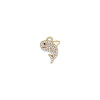 Cubique Pendentif en laiton zircon pavent, Requin, Plaqué or 18K, pavé de micro zircon, 13x18.50mm, Vendu par PC