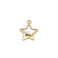 Pendants White Shell Nádúrtha, Prás, le Bán Shell, Star, 18K ór plátáilte, micrea réiteach zirconia ciúbach, 11.50x13mm, Díolta De réir PC