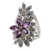 Strass vinger Ring, Zinc Alloy, platinum plated, mode sieraden & verschillende grootte voor keus & voor vrouw & met strass, purper, nikkel, lood en cadmium vrij, 37mm, Verkocht door PC