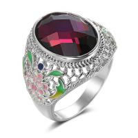 Strass vinger Ring, Messing, silver plated, mode sieraden & verschillende grootte voor keus & voor vrouw & glazuur, nikkel, lood en cadmium vrij, 22mm, Verkocht door PC