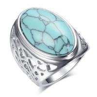 Bague turquoise, alliage de zinc, avec turquoise, Placage de couleur platine, bijoux de mode & normes différentes pour le choix & pour femme, protéger l'environnement, sans nickel, plomb et cadmium, 24x13mm, Vendu par PC