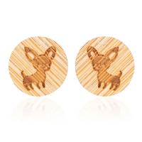 Colgantes de madera, con acero inoxidable 304, Esférico, estampado en caliente, Joyería & para mujer, color original, 12mm, Vendido por Par