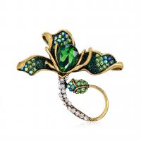 Strass Broche, Zinc Alloy, met Kristal, Lotus, gold plated, uniseks & gefacetteerde & met strass, groen, nikkel, lood en cadmium vrij, 50x42mm, Verkocht door PC