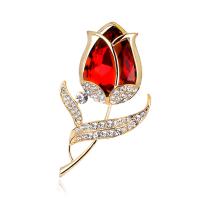 krystal Broche, Zinc Alloy, med Krystal, Tulip, guldfarve belagt, for kvinde & facetteret & med rhinestone, flere farver til valg, nikkel, bly & cadmium fri, 31x56mm, Solgt af PC