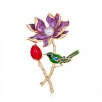 Glazuur broche, Zinc Alloy, met Plastic Pearl, Lotus, gold plated, uniseks, gemengde kleuren, nikkel, lood en cadmium vrij, 43x66mm, Verkocht door PC