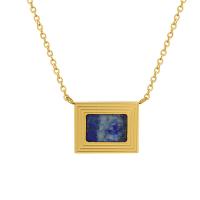 Colar de aço titânio, Partículas de aço, with Lápis lazúli, with 5cm extender chain, Retângulo, para mulher, azul, 15x12mm, comprimento Aprox 43 cm, vendido por PC