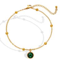 Anklet de acero inoxidable, Partículas de acero, con cúbica circonia, con 5cm extender cadena, Esférico, para mujer, dorado, 5x10mm, longitud aproximado 20 cm, Vendido por UD