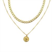 Colar de aço titânio, Partículas de aço, with 5cm extender chain, Roda plana, Camada Dupla & para mulher, dourado, 15mm, comprimento Aprox 36 cm, Aprox 39 cm, vendido por PC