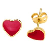 Brass Stud Earring Heart gold color plated for woman & enamel nickel lead & cadmium free Sold By Pair