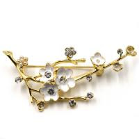 Strass Broche, Zinc Alloy, met Plastic Pearl, Plum Blossom, gold plated, voor vrouw & glazuur & met strass, gouden, nikkel, lood en cadmium vrij, 60x35mm, Verkocht door PC