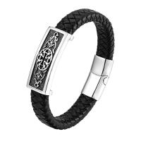 PU cavo bracciali, with 304 acciaio inox, Croce, lucido, gioielli di moda & per l'uomo, nero, Lunghezza 21 cm, Venduto da PC