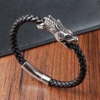 PU cavo bracciali, with 304 acciaio inox, Drago, lucido, gioielli di moda & per l'uomo, nero, Lunghezza 21 cm, Venduto da PC