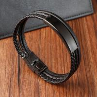 PU Schnur Armbänder, PU Leder, mit 304 Edelstahl, metallschwarz plattiert, Modeschmuck & mehrschichtig & für den Menschen, schwarz, Länge 21 cm, verkauft von PC