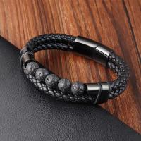 Pulseras de Cordón de PU, Cuero de PU, con Piedra natural & acero inoxidable 304, chapado en color plomo negro, Joyería & diferentes materiales para la opción & para hombre, Negro, longitud 21 cm, Vendido por UD