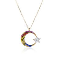 Collier d'acier titane, avec 5cm chaînes de rallonge, Lune et Etoile, Réglable & bijoux de mode & pour femme & avec strass, plus de couleurs à choisir, 20mm, Longueur 45 cm, Vendu par PC