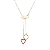 Titanium Steel Necklace with 5cm extender chain Heart Vacuum Ion Plating Adjustable & fashion jewelry & for woman & with rhinestone & hollow 10mm Length 45 cm Sold By PC