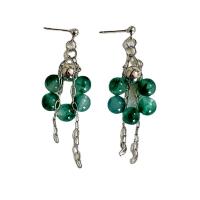 Hars Earring, met Zinc Alloy, Ronde, silver plated, mode sieraden & voor vrouw, groen, nikkel, lood en cadmium vrij, 60mm, Verkocht door pair