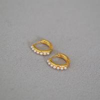 Cúbicos Circonia Pendiente Latón Micro pavimenta, metal, chapado en color dorado, micro arcilla de zirconia cúbica & para mujer, 14mm, Vendido por Par