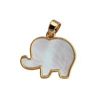 Mässing Hänge, med White Shell, Elefant, 18K guldpläterad, 15.70x21mm, Säljs av PC