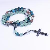 Rosary karoliai, Žalioji Avantiurinas, su Medvilnės perlas & Apatites & Geležis Rokas & Krištolas, unisex, mišrios spalvos, Ilgis Apytiksliai 26.77 Inch, Pardavė PC