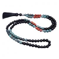 Bijoux Collier bouddhiste, agate noire, avec Turquoise africain & Jaspe rouge & Fibre de polyester, unisexe & styles différents pour le choix, couleurs mélangées, 8mm, Vendu par PC