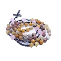 Rosary kaulakoru, Jade Keltainen, kanssa Puuvilla helmi & Hematiitti & Ruusukvartsi, Unisex, sekavärit, Pituus N. 26.77 tuuma, Myymät PC