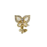 Cierres de Metal para Joyería, con Ojo de gato, Mariposa, 18K chapado en oro, micro arcilla de zirconia cúbica, 23x26.50mm, Vendido por UD