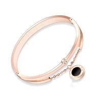 Pulseira de aço titânio, Partículas de aço, with zircone em forma de cubo & concha, Roda plana, para mulher, rosa dourado, 11mm, Diametro interno:Aprox 160mm, vendido por PC