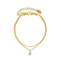 Acier titane bracelet, avec zircon cubique, avec 5cm chaînes de rallonge, Double couche & pour femme, doré, 5mm, Longueur Environ 15 cm, Environ 16 cm, Vendu par PC