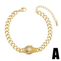 Befestiger Zirkonia Messing Armband, mit Verlängerungskettchen von 2, Leopard, goldfarben plattiert, verschiedene Stile für Wahl & Micro pave Zirkonia & für Frau, goldfarben, frei von Nickel, Blei & Kadmium, 31x14mm, Länge 5.5 ZollInch, verkauft von PC