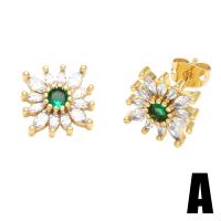 Cubic Zirconia Micro Pave Brass Earring gold color plated & micro pave cubic zirconia & for woman green nickel lead & cadmium free Sold By Pair