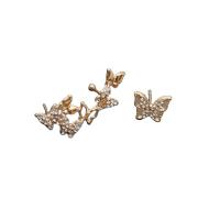 Boucles d'oreilles asymétriques, alliage de zinc, papillon, bijoux de mode & pour femme & avec strass, doré, protéger l'environnement, sans nickel, plomb et cadmium, 10*13mm,30*15mm, Vendu par paire