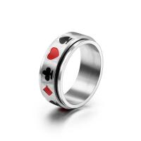 Vinger Ring in edelstaal, 304 roestvrij staal, Poker, gepolijst, mode sieraden & verschillende grootte voor keus & voor de mens & glazuur, zwart en rood, 7.50mm, Maat:8-12, Verkocht door PC