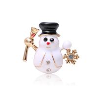 Jul brocher, Zinc Alloy, Snowman, høj kvalitet guldfarve belagt, mode smykker & for kvinde & emalje & med rhinestone, hvid, nikkel, bly & cadmium fri, 34x31mm, Solgt af PC