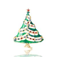 Broches de Navidad, aleación de zinc, Árbol de Navidad, chapado en color dorado, Joyería & para mujer & esmalte & con diamantes de imitación, verde, libre de níquel, plomo & cadmio, 41x53mm, Vendido por UD