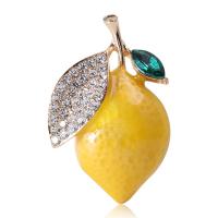 Glazuur broche, Zinc Alloy, Citroen, gold plated, mode sieraden & voor vrouw & met strass, geel, nikkel, lood en cadmium vrij, 28x43mm, Verkocht door PC